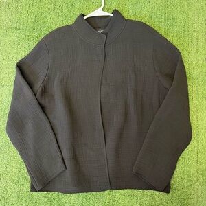 Eileen Fisher Elegant Silk Blend Crepe Black Women's Jacket Size Large